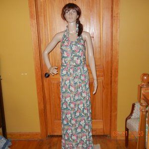 VINTAGE Boho Hippie Halter Maxi Dress OSFM (wd34)